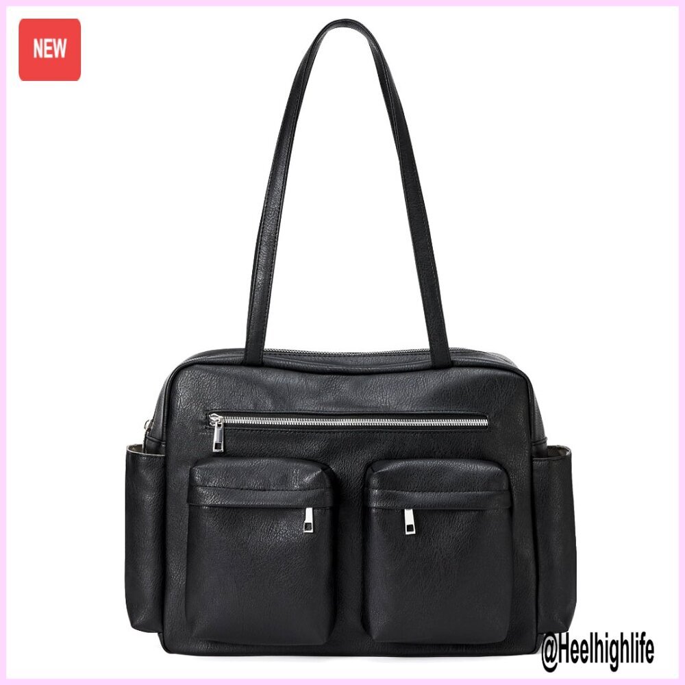 Vegan Leather Tote Bag with Multiple Pockets for Work Travel